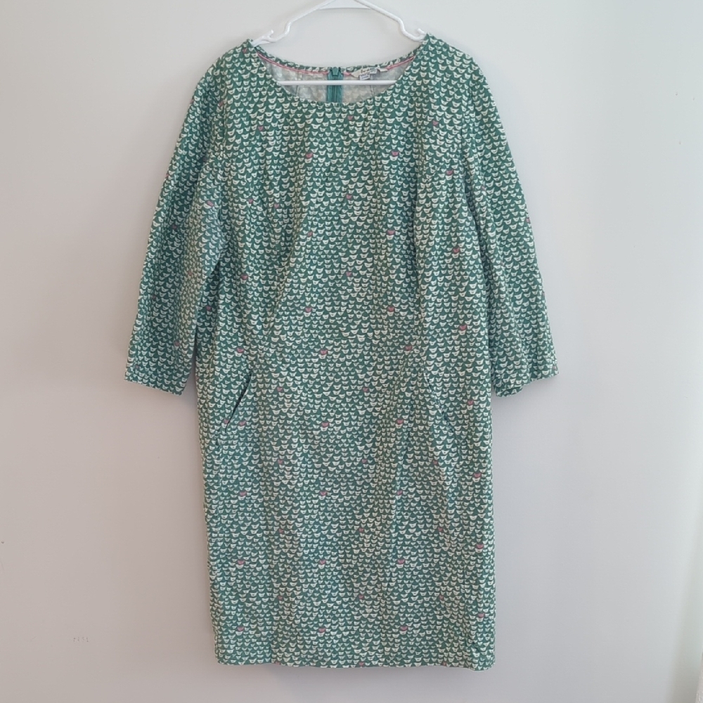 Boden Hannah Mint Green and Pink Bird Print Corduroy Dress, Women's US 18L